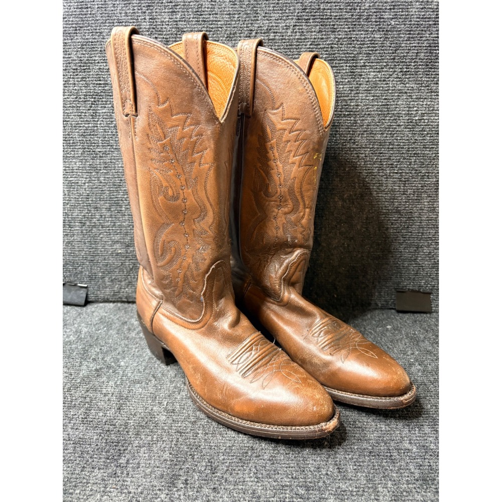 Nocona Mens Brown Leather Western Cowboy Boots Pointed Toe NB 2007 Size 8.5 D